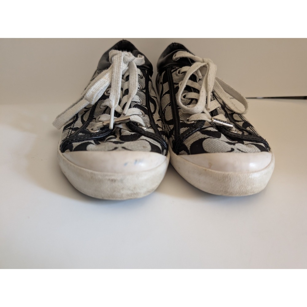 Coach Francesca Black Signature C Sneakers Women's Size 9B A5012 Canvas Leather - Picture 3 of 11